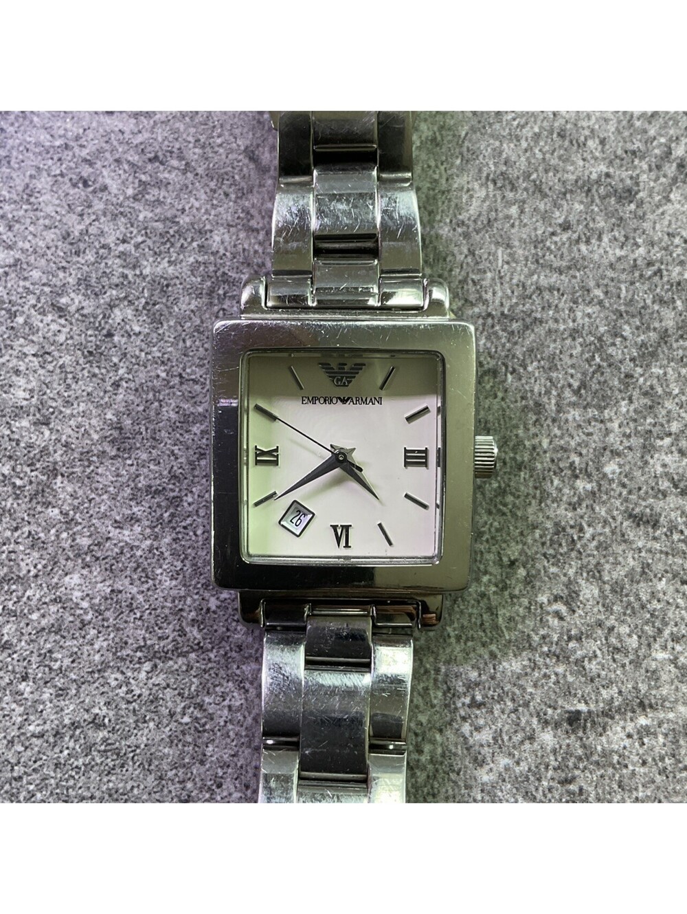 Vintage Emporio Armani Ladies Watch Stainless Steel Tank Style Works Well D5